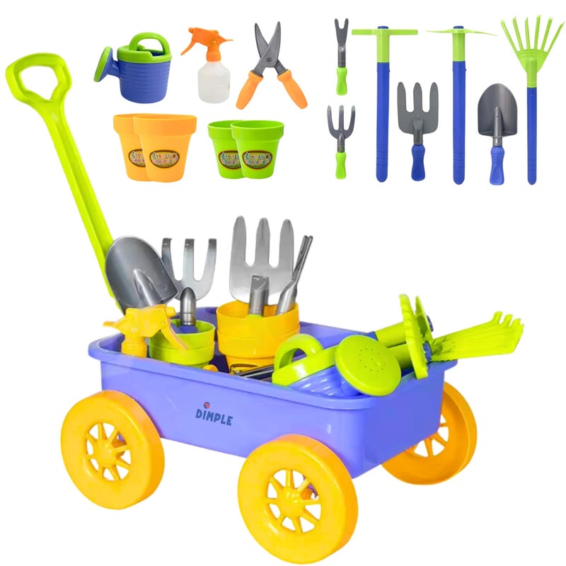 Dimple DCN12752 Garden Wagon & Tools Toy Set Premium 15Piece Gardening Tools & Wagon Toy Set Sturdy & Durable-Top Yd, Beach, Sand, Garden Toy-Great for Kids & Toddlers, Multicolor - Image 1